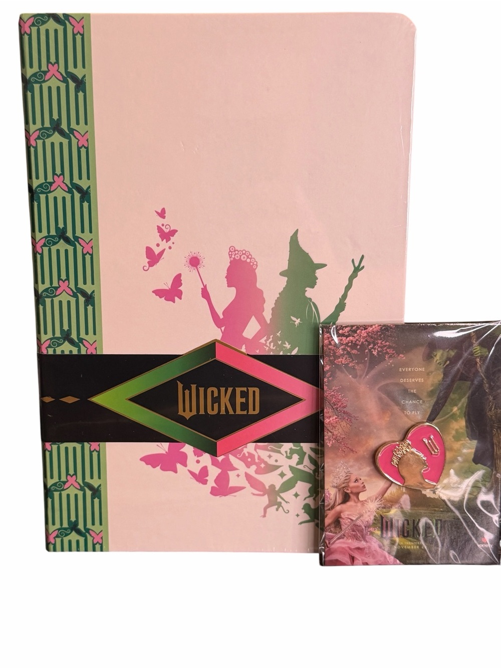 Wicked Hardcover Journal & Glinda Heart Enamel Pin NWT